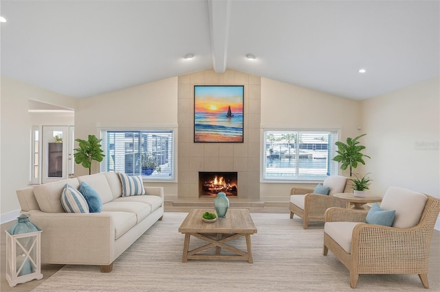 5033 Cabrilla Ct, New Port Richey, FL 34652 - living room featuring a tile fireplace and recessed lighting