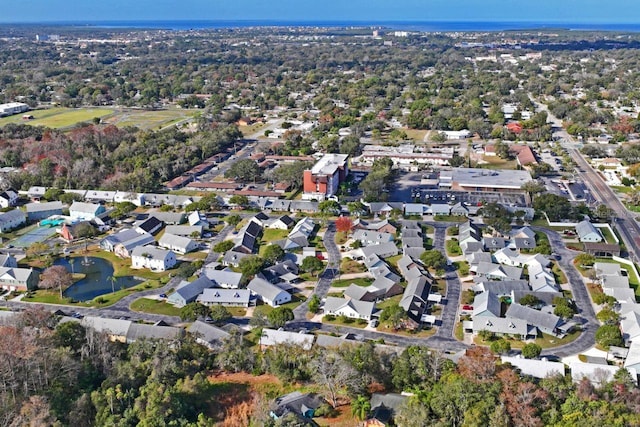 aerial view featuring a residential view and a water view