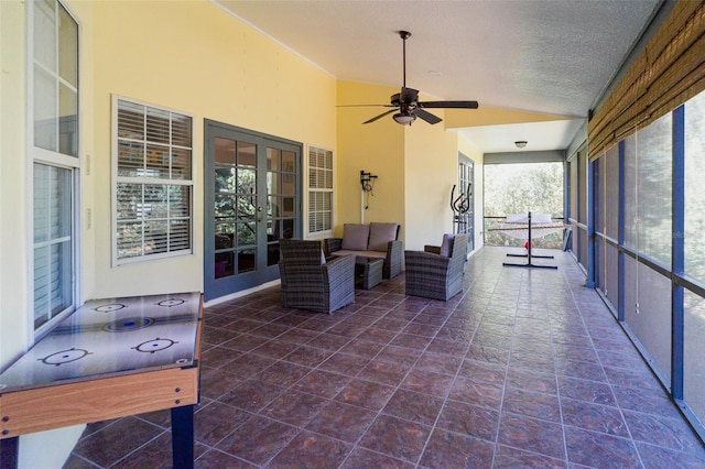 view of patio / terrace featuring outdoor lounge area, french doors, and ceiling fan