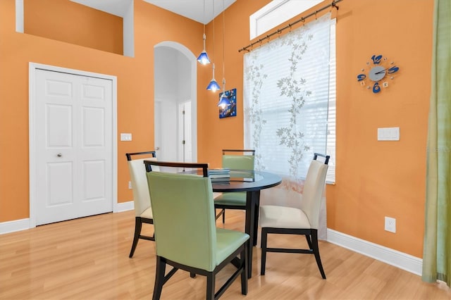 6109 Japonica Ct, New Port Richey, FL 34655 - dining room featuring light wood-type flooring, baseboards, and arched walkways