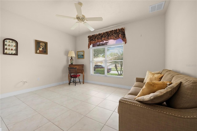 4407 Caliquen Dr, Brooksville, FL 34604 - sitting room with ceiling fan, light tile patterned flooring, baseboards, and visible vents