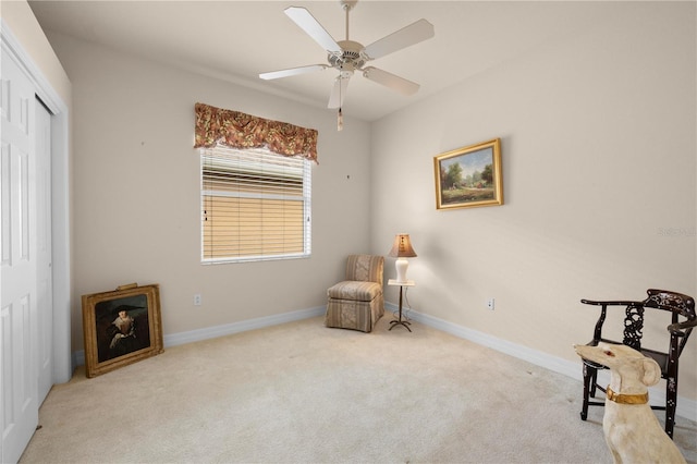 4407 Caliquen Dr, Brooksville, FL 34604 - sitting room with baseboards, a ceiling fan, and carpet
