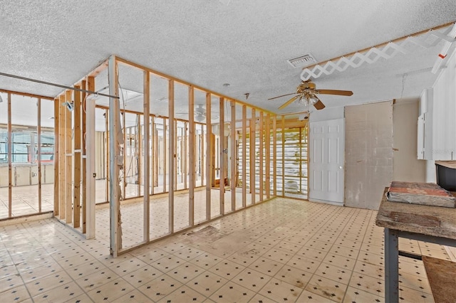 13815 Plumosa Ave, Hudson, FL 34667 - misc room featuring a textured ceiling, a ceiling fan, visible vents, and tile patterned floors