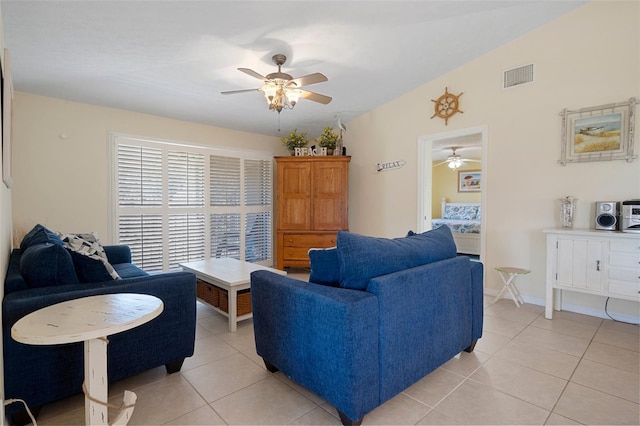 11274 W Cove Harbor Dr Unit 11274, Crystal River, FL 34428 - living room with ceiling fan, light tile patterned flooring, and lofted ceiling