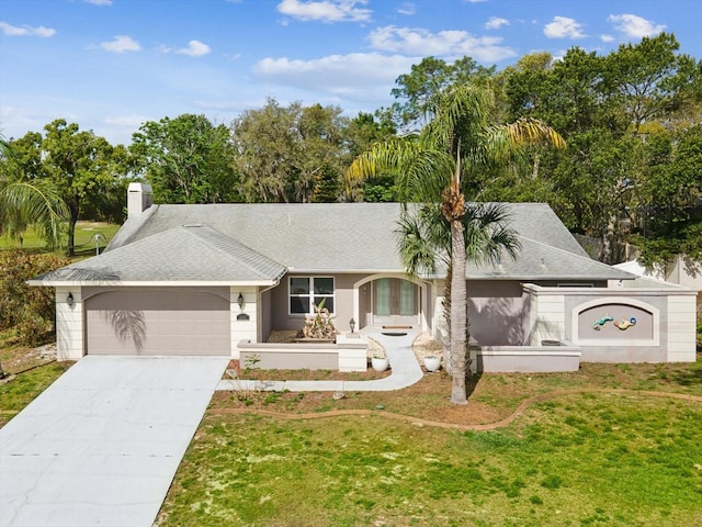5411 Joyner Ave, Spring Hill, FL 34608 - single story home with a shingled roof, a front lawn, stucco siding, an attached garage, and concrete driveway