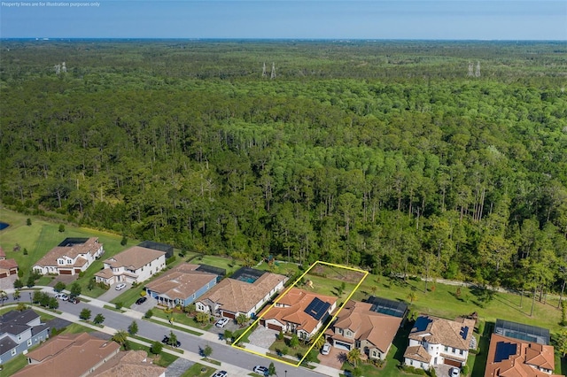 5070 Night Star Trl, Odessa, FL 33556 - aerial perspective of suburban area with a forest and property boundaries highlighted