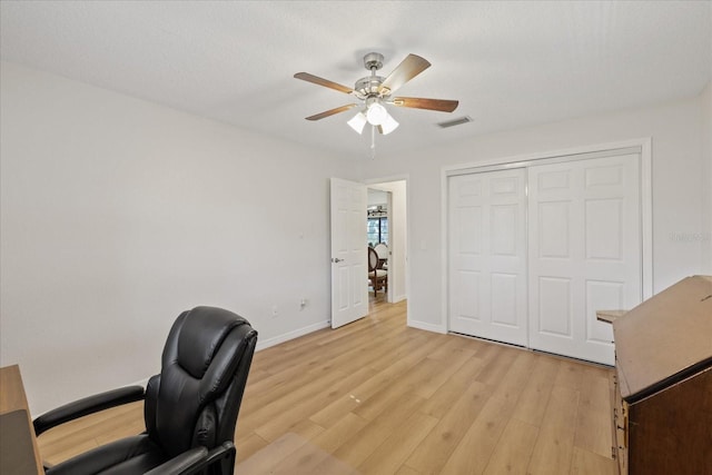4504 Dewey Dr, New Port Richey, FL 34652 - office area featuring ceiling fan and light wood finished floors