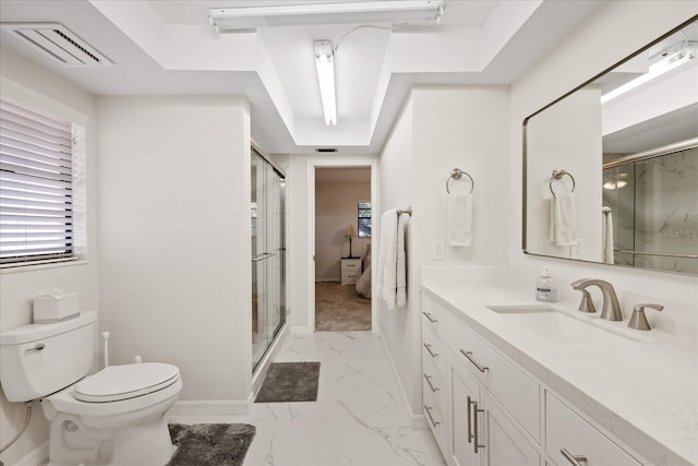 4504 Dewey Dr, New Port Richey, FL 34652 - full bath featuring marble finish floors, vanity, and a marble finish shower