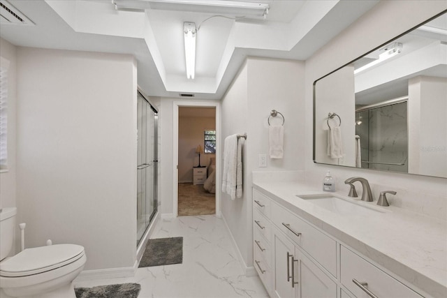 4504 Dewey Dr, New Port Richey, FL 34652 - bathroom with marble look tiles, vanity, and a stall shower