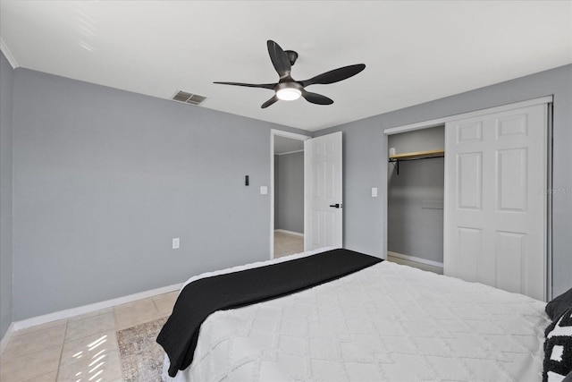 4607 Kennedy Dr, New Port Richey, FL 34652 - bedroom featuring baseboards, a ceiling fan, visible vents, and a closet