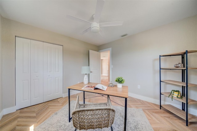 6432 Boatyard Dr, Hudson, FL 34667 - office space with visible vents, a ceiling fan, and baseboards