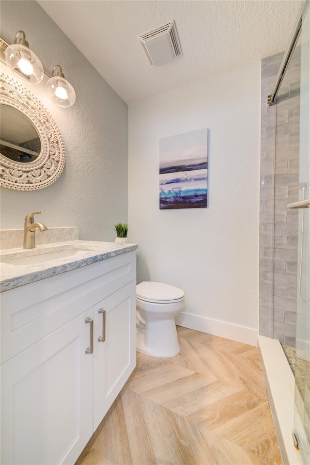 6432 Boatyard Dr, Hudson, FL 34667 - bathroom featuring visible vents, toilet, a tile shower, and vanity