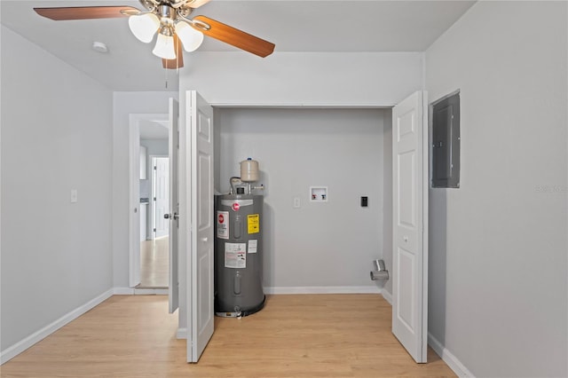 utility room with electric water heater and electric panel