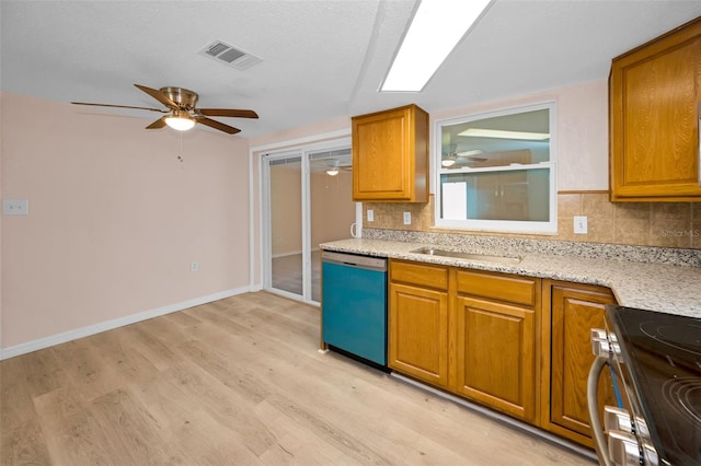 7321 Parrot Dr, Port Richey, FL 34668 - kitchen featuring stainless steel range with electric cooktop, dishwasher, visible vents, and ceiling fan