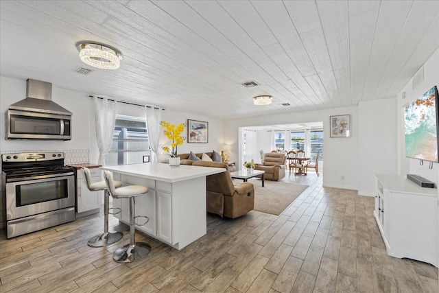 5106 Blue Heron Dr, New Port Richey, FL 34652 - kitchen with light countertops, visible vents, light wood-style floors, and stainless steel electric range