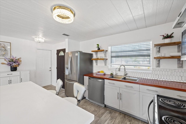 5106 Blue Heron Dr, New Port Richey, FL 34652 - kitchen with a sink, open shelves, stainless steel appliances, and visible vents