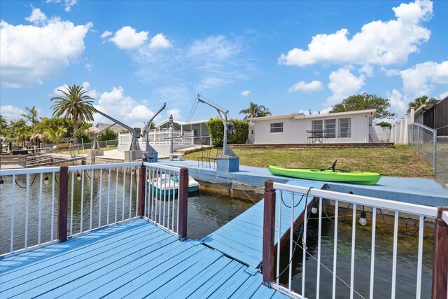 5106 Blue Heron Dr, New Port Richey, FL 34652 - dock area featuring a yard, a water view, and fence