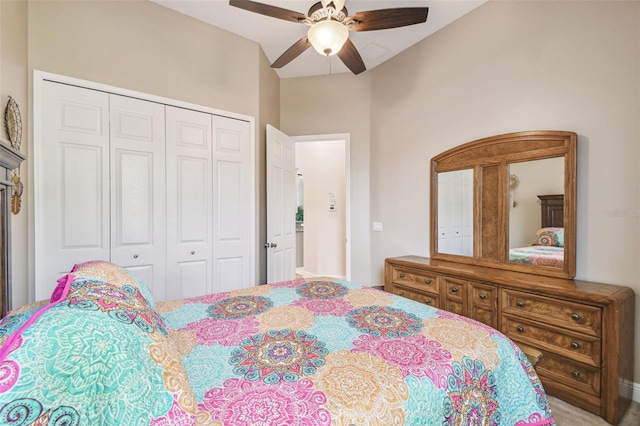 bedroom featuring a closet and ceiling fan