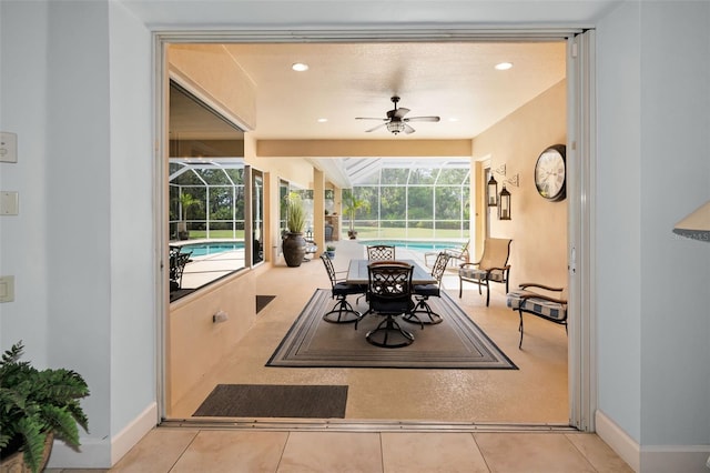 1033 Tuscany Dr, Trinity, FL 34655 - view of patio featuring a lanai, a ceiling fan, and an outdoor pool