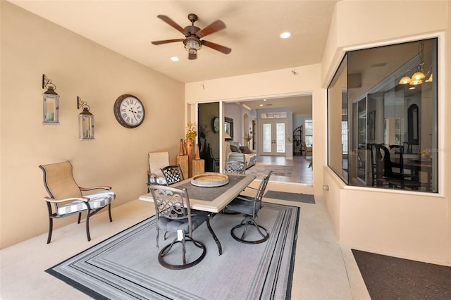 1033 Tuscany Dr, Trinity, FL 34655 - dining area featuring recessed lighting, ceiling fan, and french doors