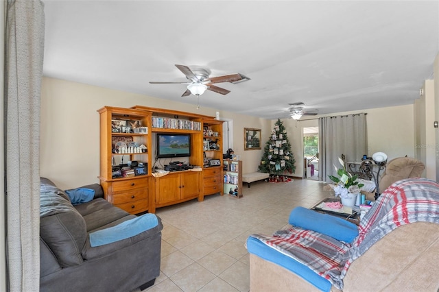 9640 Northcliffe Blvd, Spring Hill, FL 34608 - living area featuring light tile patterned floors and ceiling fan