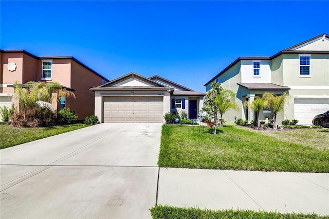 680 Argyll Dr, Spring Hill, FL 34609 - view of front facade featuring concrete driveway, stucco siding, a front yard, and a garage