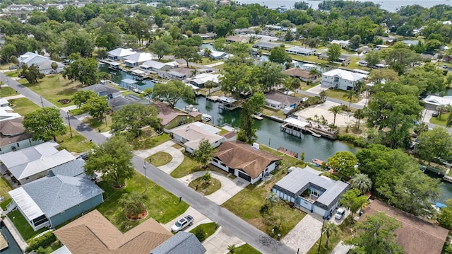aerial view with a water view and a residential view