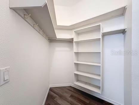 9237 Penelope Dr, Weeki Wachee, FL 34613 - walk in closet featuring dark wood-type flooring