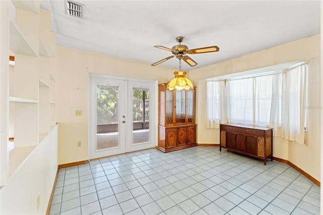 3029 Harrow Rd, Spring Hill, FL 34606 - interior space with baseboards, ceiling fan, french doors, and visible vents