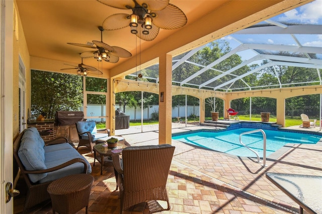 18502 Winding Oaks Blvd, Hudson, FL 34667 - view of pool with glass enclosure, a fenced in pool, a fenced backyard, and a patio area