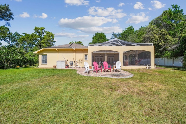 18502 Winding Oaks Blvd, Hudson, FL 34667 - back of house featuring stucco siding, a yard, and a patio area