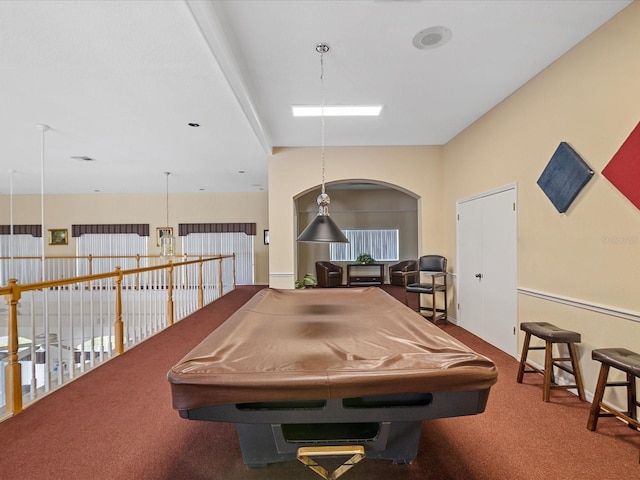 rec room featuring carpet flooring and billiards