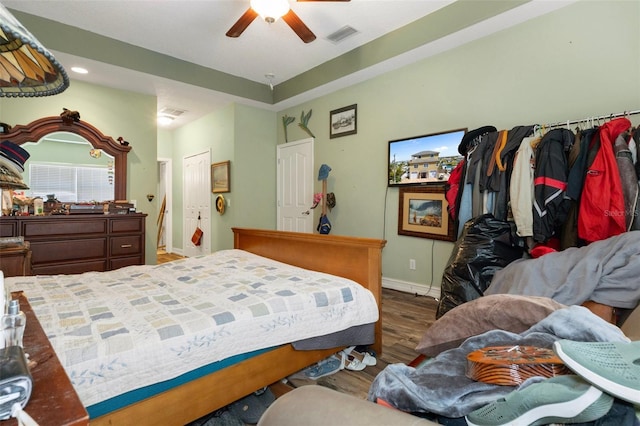 13810 Celida Ave, Hudson, FL 34667 - bedroom with recessed lighting, wood finished floors, ceiling fan, baseboards, and visible vents