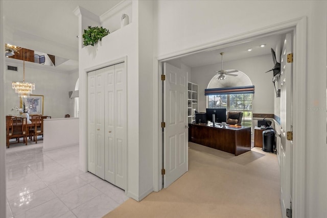 888 Royal Birkdale Dr, Tarpon Springs, FL 34688 - office area featuring visible vents, recessed lighting, and ceiling fan with notable chandelier