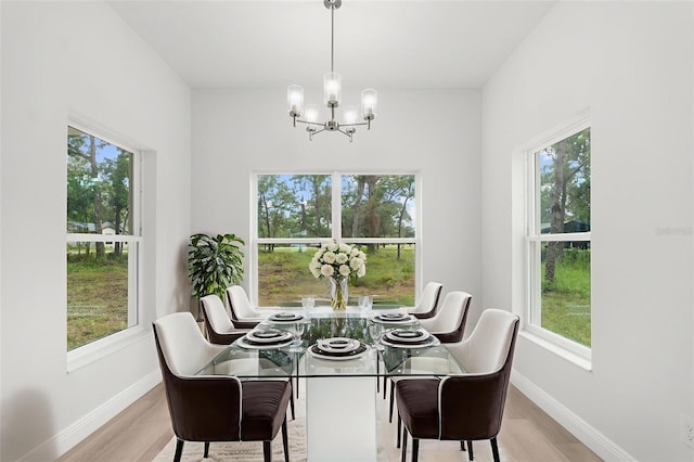 12331 Fulmar Rd, Weeki Wachee, FL 34614 - dining room featuring a chandelier, healthy amount of natural light, and light wood-style flooring