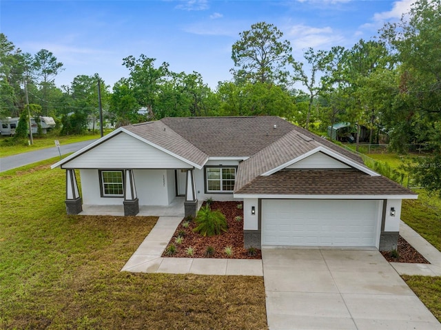 12331 Fulmar Rd, Weeki Wachee, FL 34614 - single story home featuring an attached garage, concrete driveway, a front lawn, roof with shingles, and stucco siding