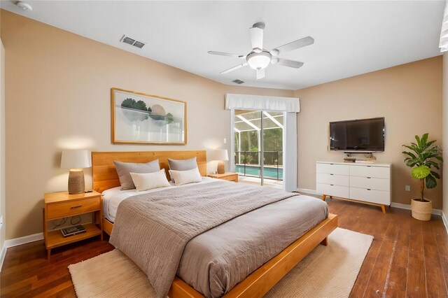 4080 Gevalia Dr, Brooksville, FL 34604 - bedroom with visible vents, baseboards, hardwood / wood-style floors, and access to exterior