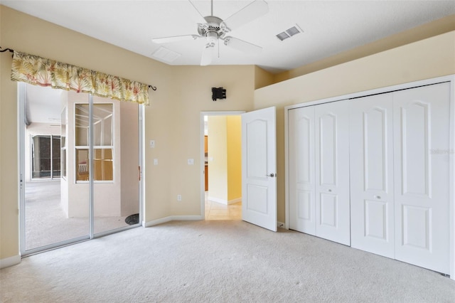 4080 Gevalia Dr, Brooksville, FL 34604 - unfurnished bedroom featuring carpet flooring, baseboards, visible vents, and ceiling fan