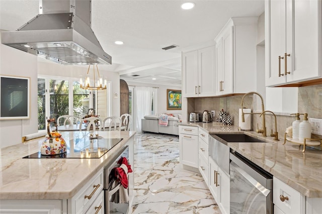 520 Lafayette Blvd, Oldsmar, FL 34677 - kitchen with stainless steel dishwasher, exhaust hood, a notable chandelier, and recessed lighting