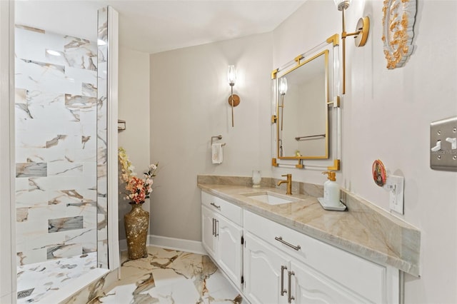 520 Lafayette Blvd, Oldsmar, FL 34677 - full bath with vanity, a marble finish shower, baseboards, and marble finish floor