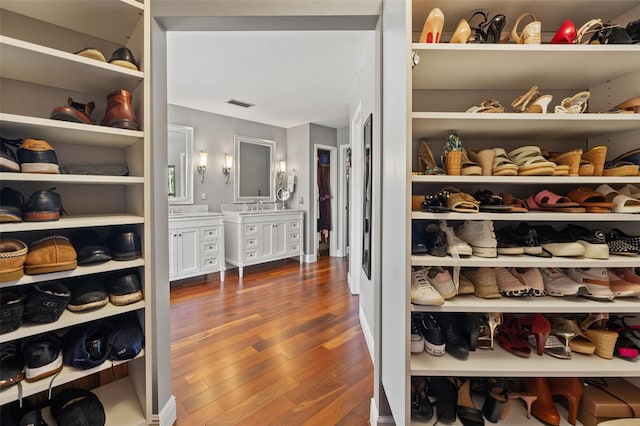 520 Lafayette Blvd, Oldsmar, FL 34677 - walk in closet with dark wood finished floors, visible vents, and a sink