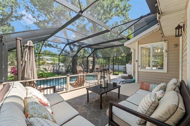 520 Lafayette Blvd, Oldsmar, FL 34677 - view of patio / terrace with a fenced backyard, a lanai, outdoor lounge area, and a fenced in pool