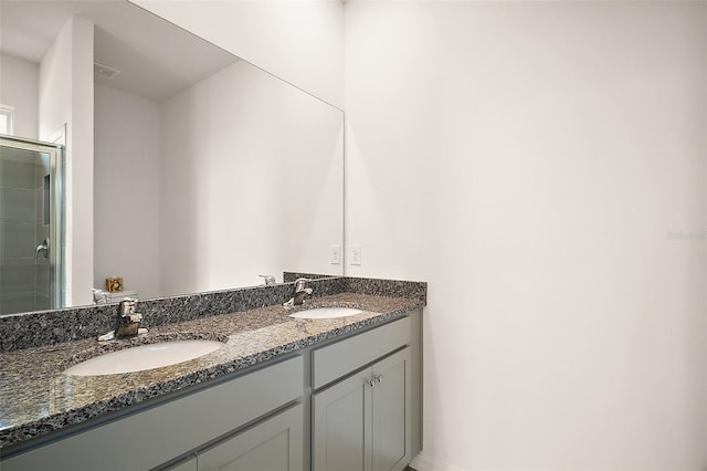 4106 NW 44th Cir, Ocala, FL 34482 - full bath with a sink, a tile shower, double vanity, and visible vents