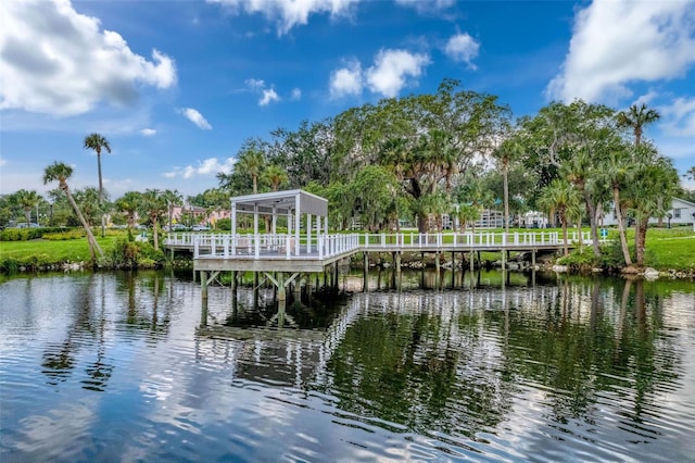 view of dock featuring a water view