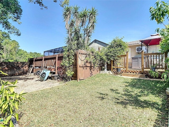 view of yard featuring a wooden deck