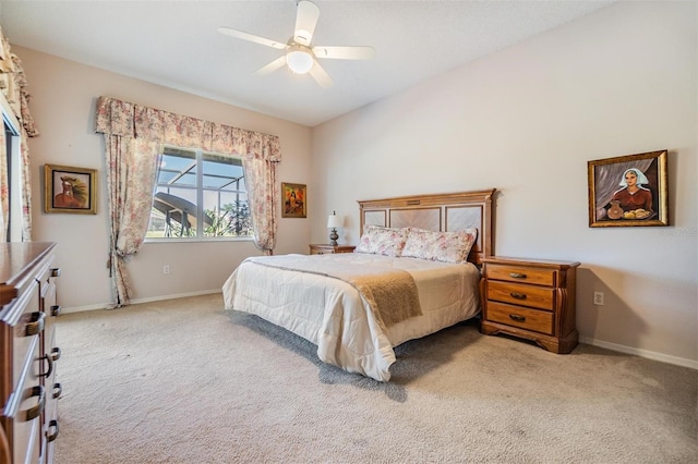 bedroom with baseboards, carpet, and ceiling fan