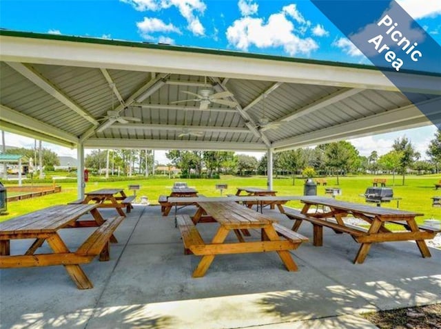 view of community featuring a gazebo and a lawn
