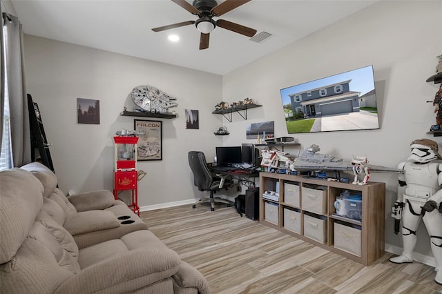 733 Old Windsor Way, Spring Hill, FL 34609 - office featuring baseboards, ceiling fan, visible vents, and wood finished floors