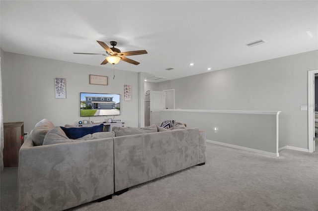 733 Old Windsor Way, Spring Hill, FL 34609 - carpeted living area featuring visible vents, recessed lighting, baseboards, and ceiling fan