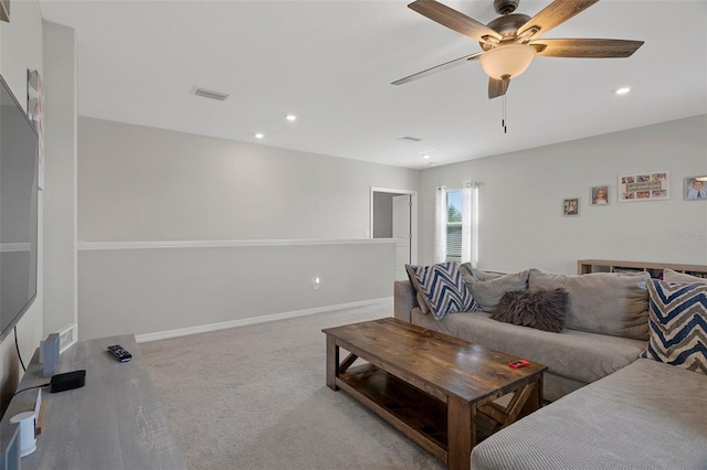 733 Old Windsor Way, Spring Hill, FL 34609 - carpeted living room with visible vents, a ceiling fan, baseboards, and recessed lighting